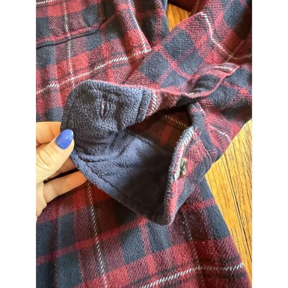 Orvis Shirt Mens Medium Red Blue Plaid Flannel Fleece Lined Heavyweight Pockets - Picture 5 of 9